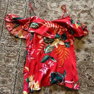 Old Navy Red Tropical Floral Off-Shoulder